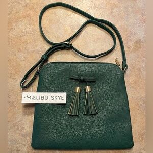Malibu Skye Elegant Foster Green Crossbody Tassel Bag